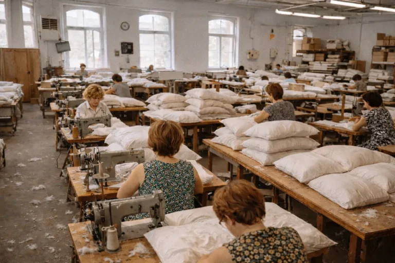 woman working in a bedding factory
